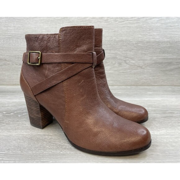 Cole Haan Grand.OS Women's Boot Brown Leather 11 Ankle Block Heel Buckle Strap - Picture 1 of 11